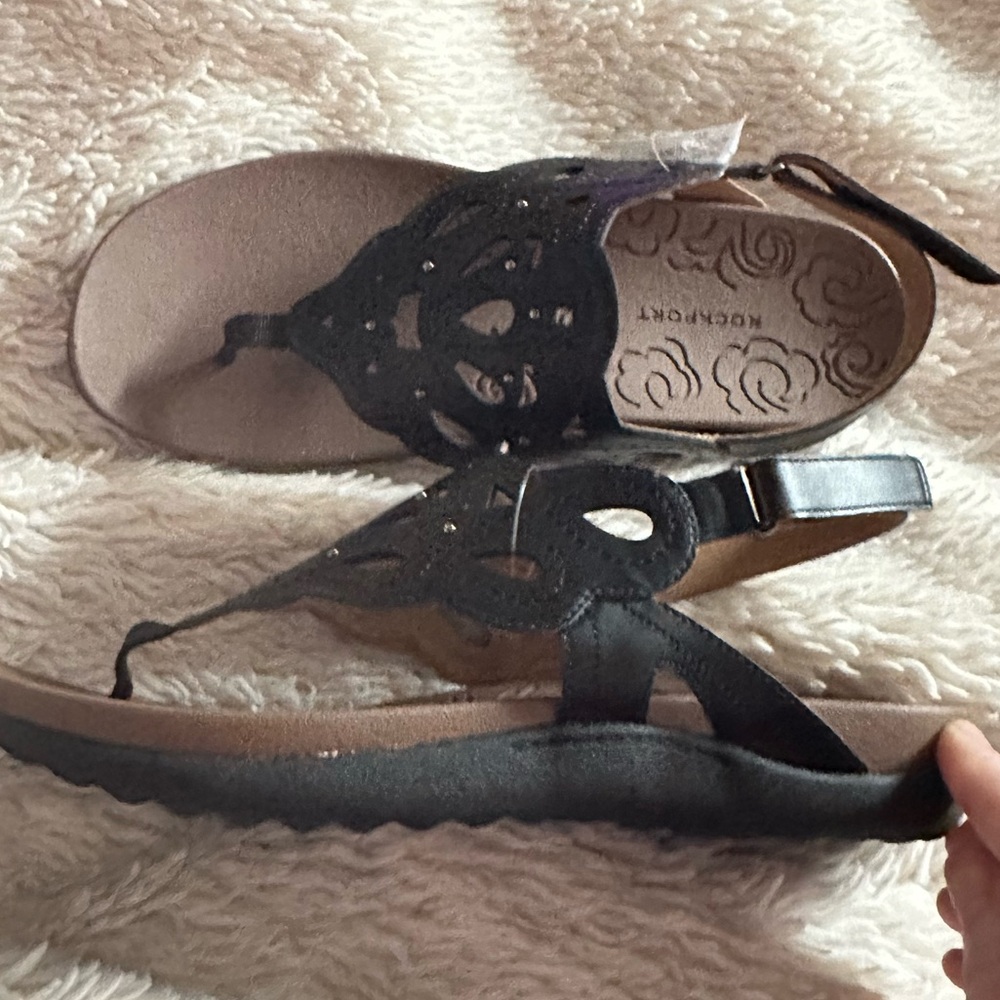 ROCKPORT size 9.5 women's Black Ridge Slingback Leather Sandals NEW - Picture 2 of 16